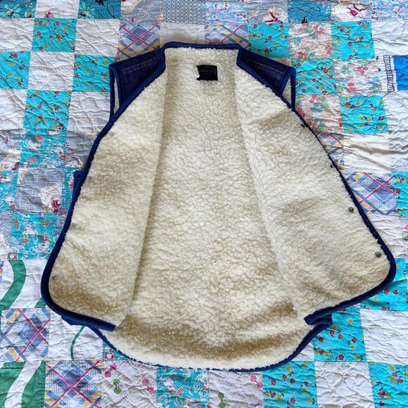 Vintage 70s Roebucks Sherpa Lined Dark Denim Vest Western Snap Button + Pockets - Picture 4 of 6